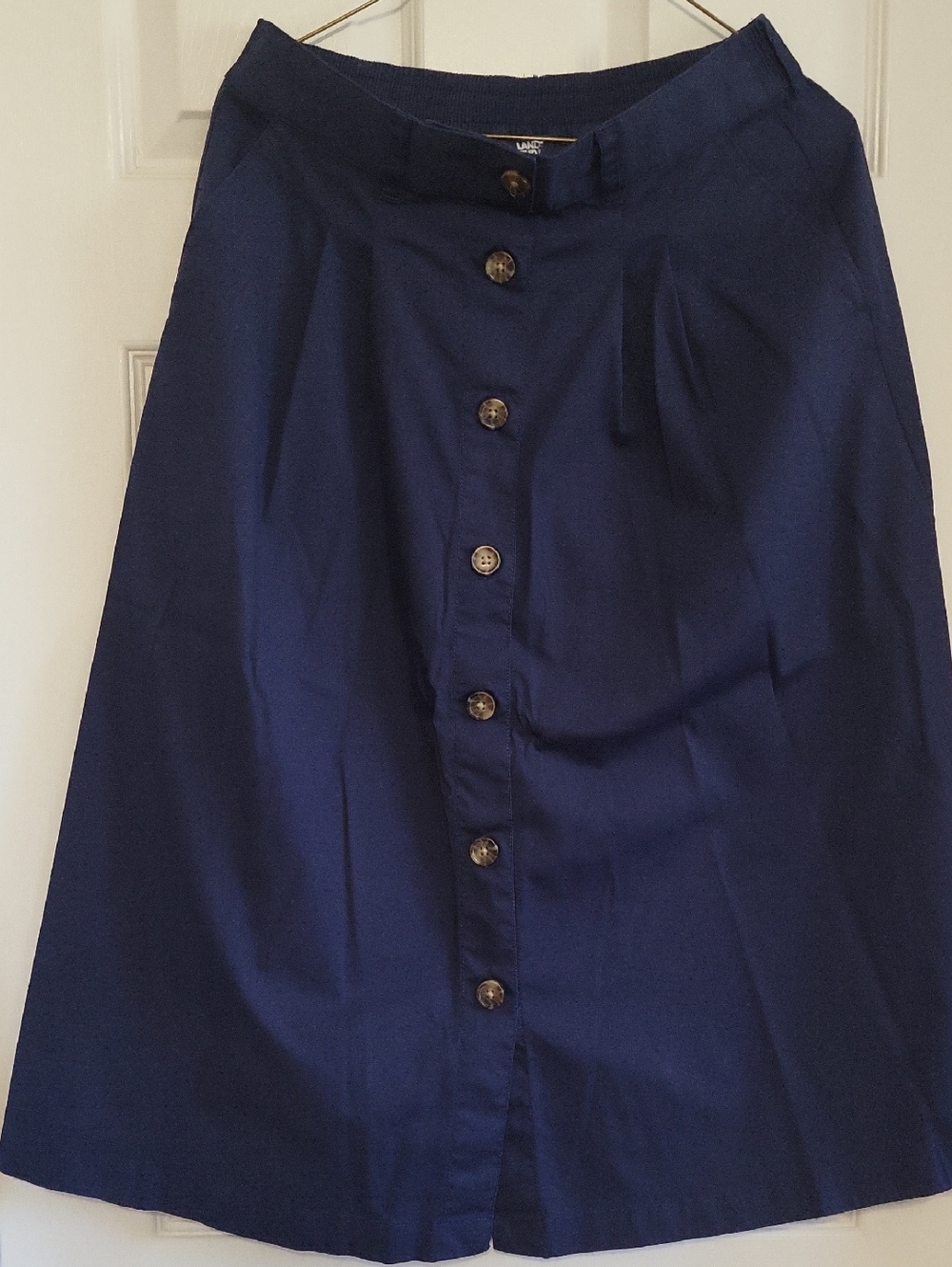 Lands' End Navy Button-Front A-Line Skirt